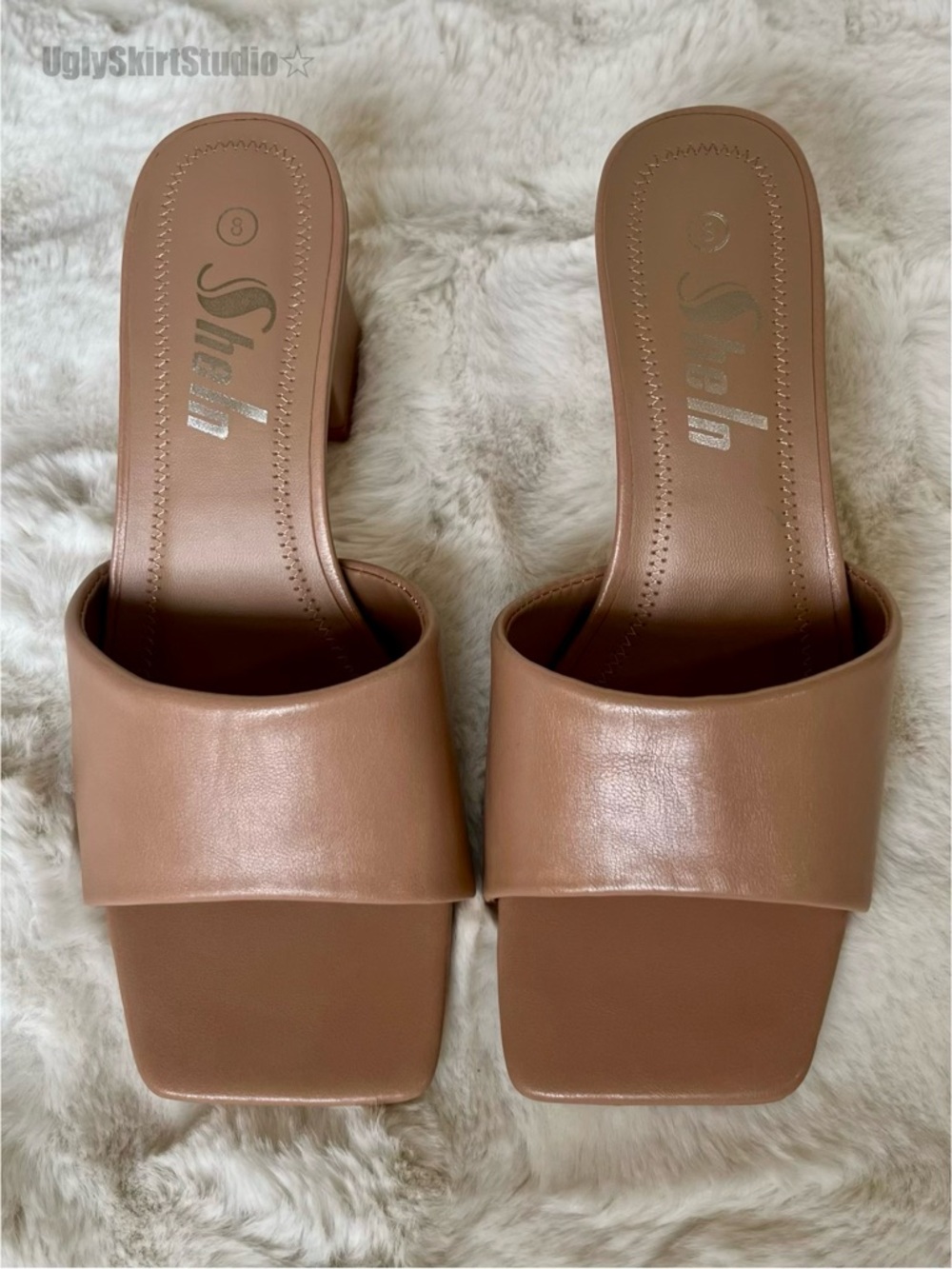 SHEIN Nude Square Toe Block Heel Mules Women’s Slide Sandals Minimalist Heels